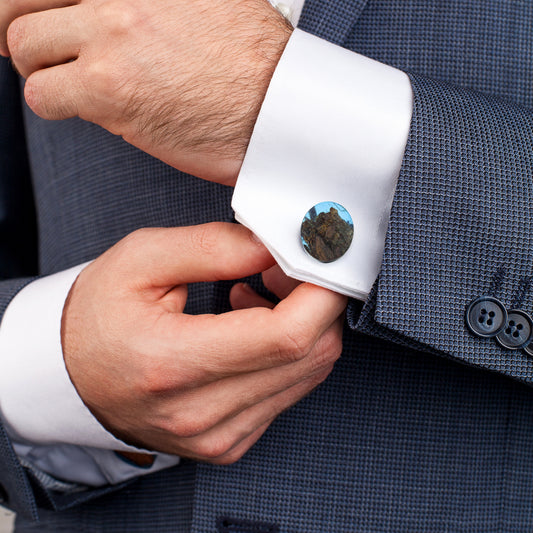OCEAN BLUE cufflinks with apple wood bark and 925 silver closure