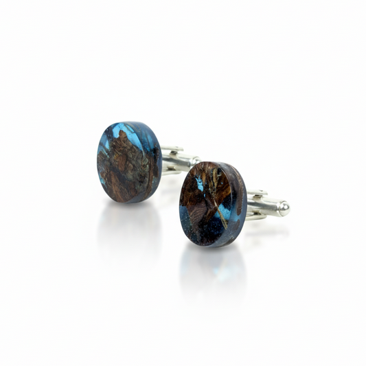 OCEAN BLUE cufflinks with apple wood bark and 925 silver closure
