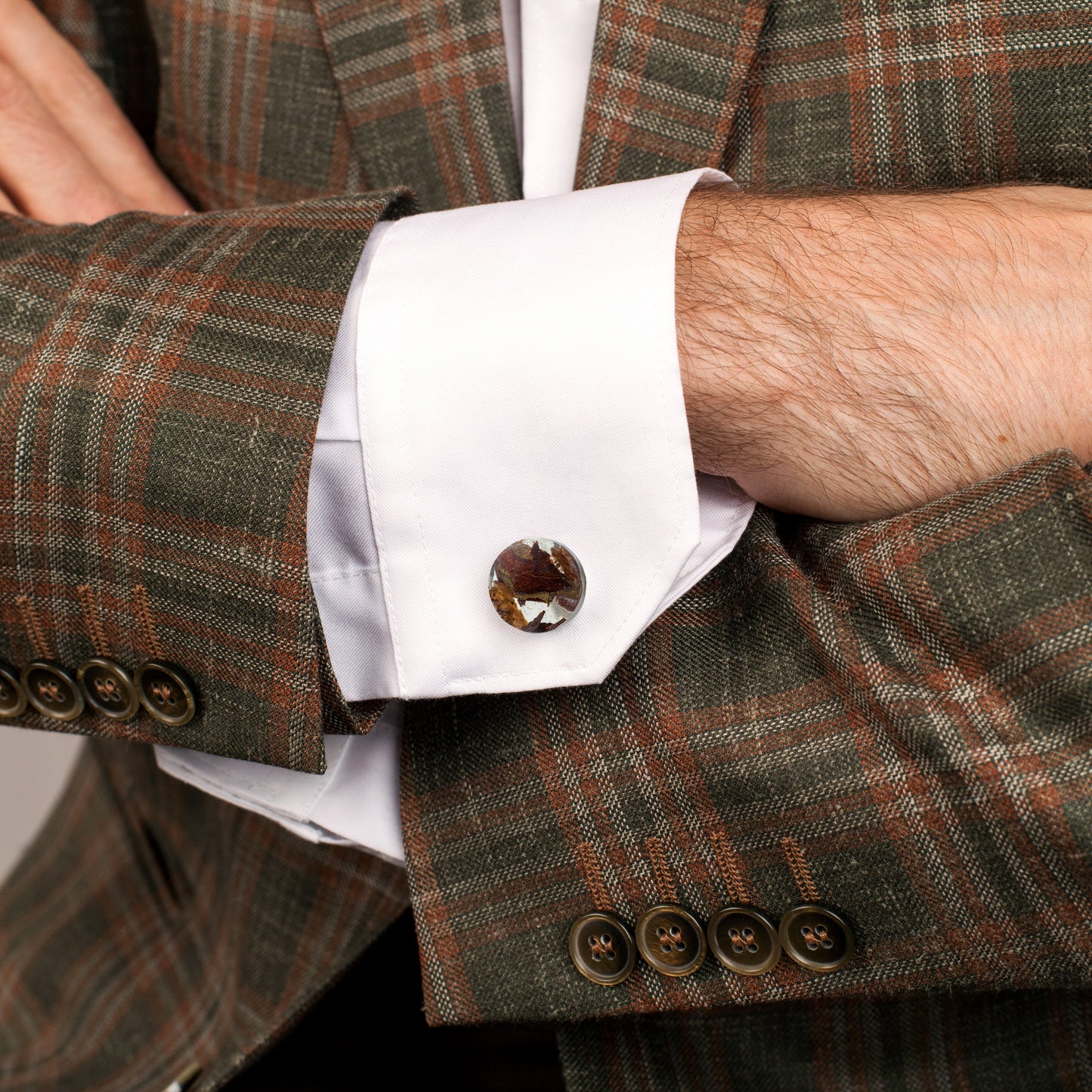 ULTIMATE GREY cufflinks with apple wood bark 925 silver closure