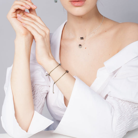 TUNNEL COAL BLACK resin necklace with 925 silver chain