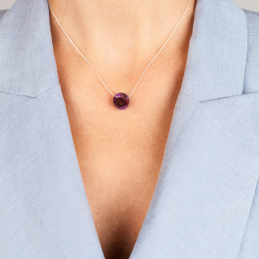 POINT AMETHYST PURPLE resin necklace with 925 silver chain